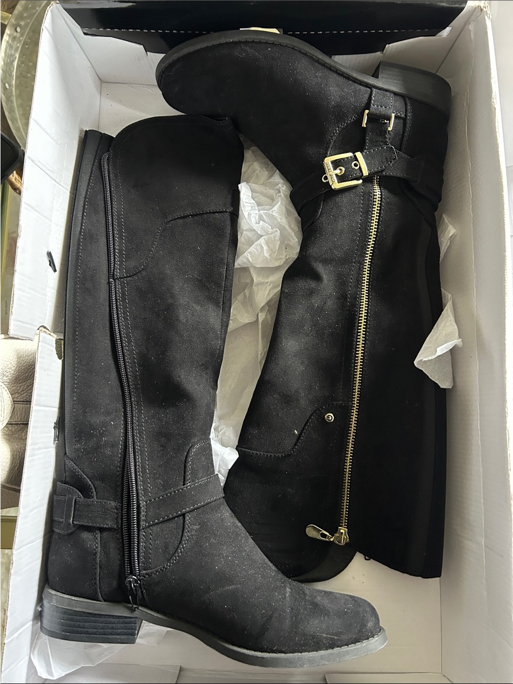 G by Guess Black Over-the-Knee Buckle & Zip Boots